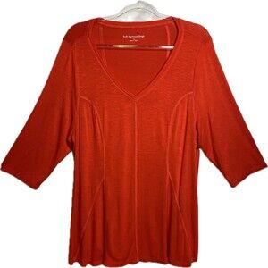 F. Soft Surroundings Top 1X Orange Blouse 3/4 Sleeve V Neck
